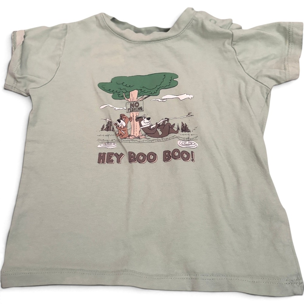 Cotton On Baby Yogi Bear Hey Boo Boo Fishing T-Shirt 12-18 Months Sage Green Tee